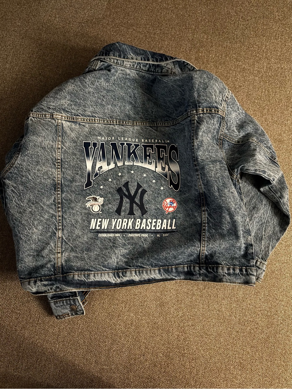 Vintage Wash Denim Jacket with Yankees Logo - WEAR by Erin Andrew’s